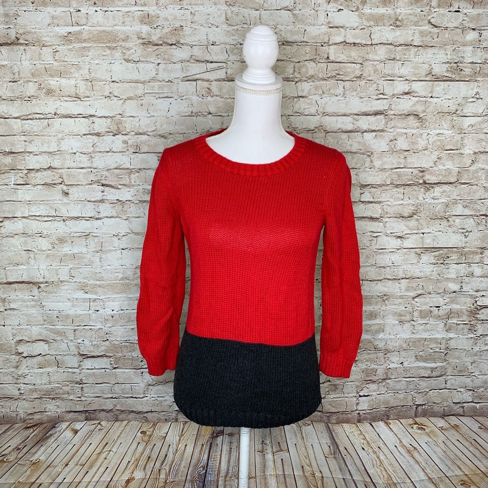 Ann Taylor Loft red black colorblock sweater sz S